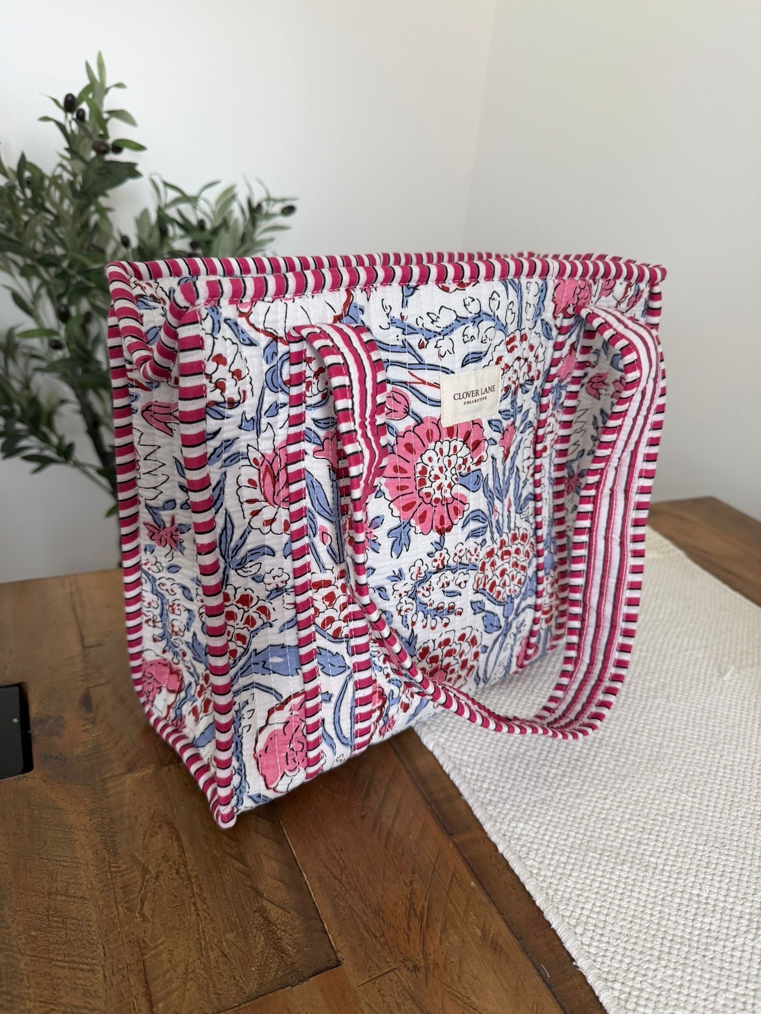 Medium Blush Floral Tote Bag