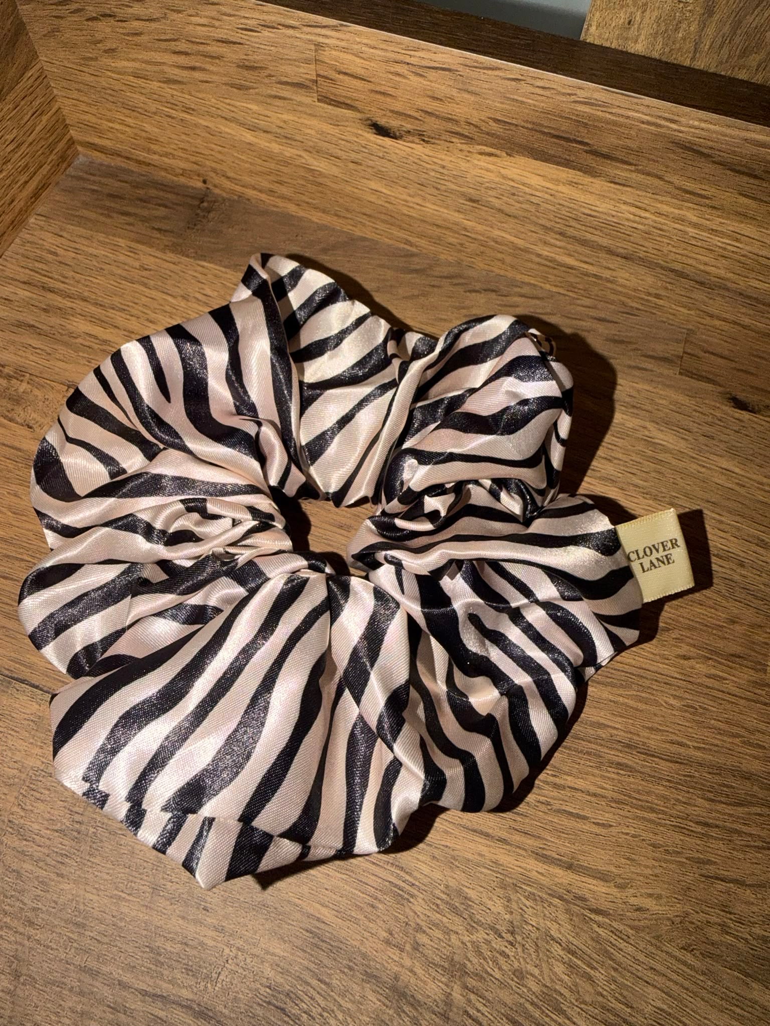 Champagne Zebra Satin Scrunchie
