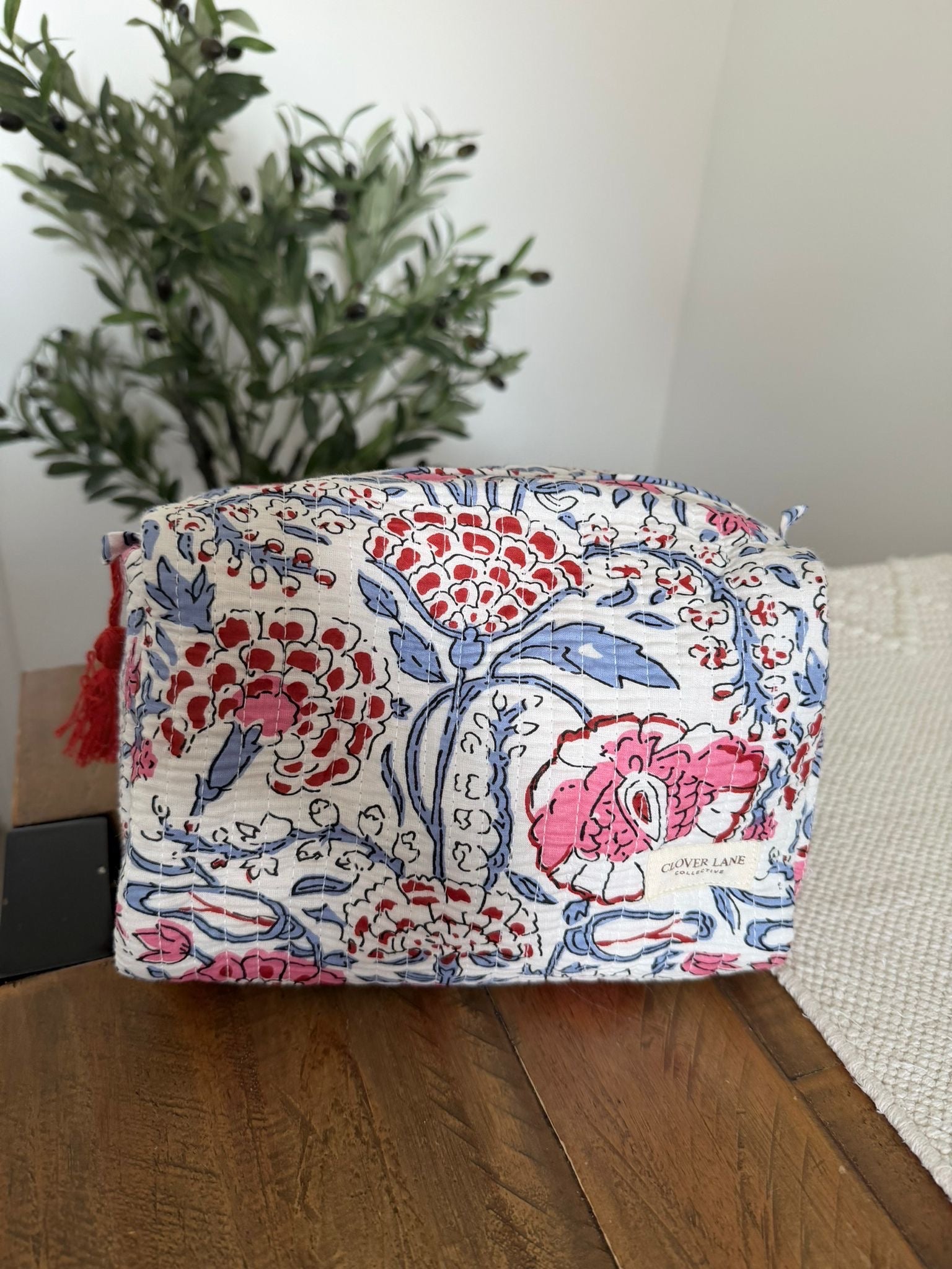 Large Blush Floral Makeup Bag