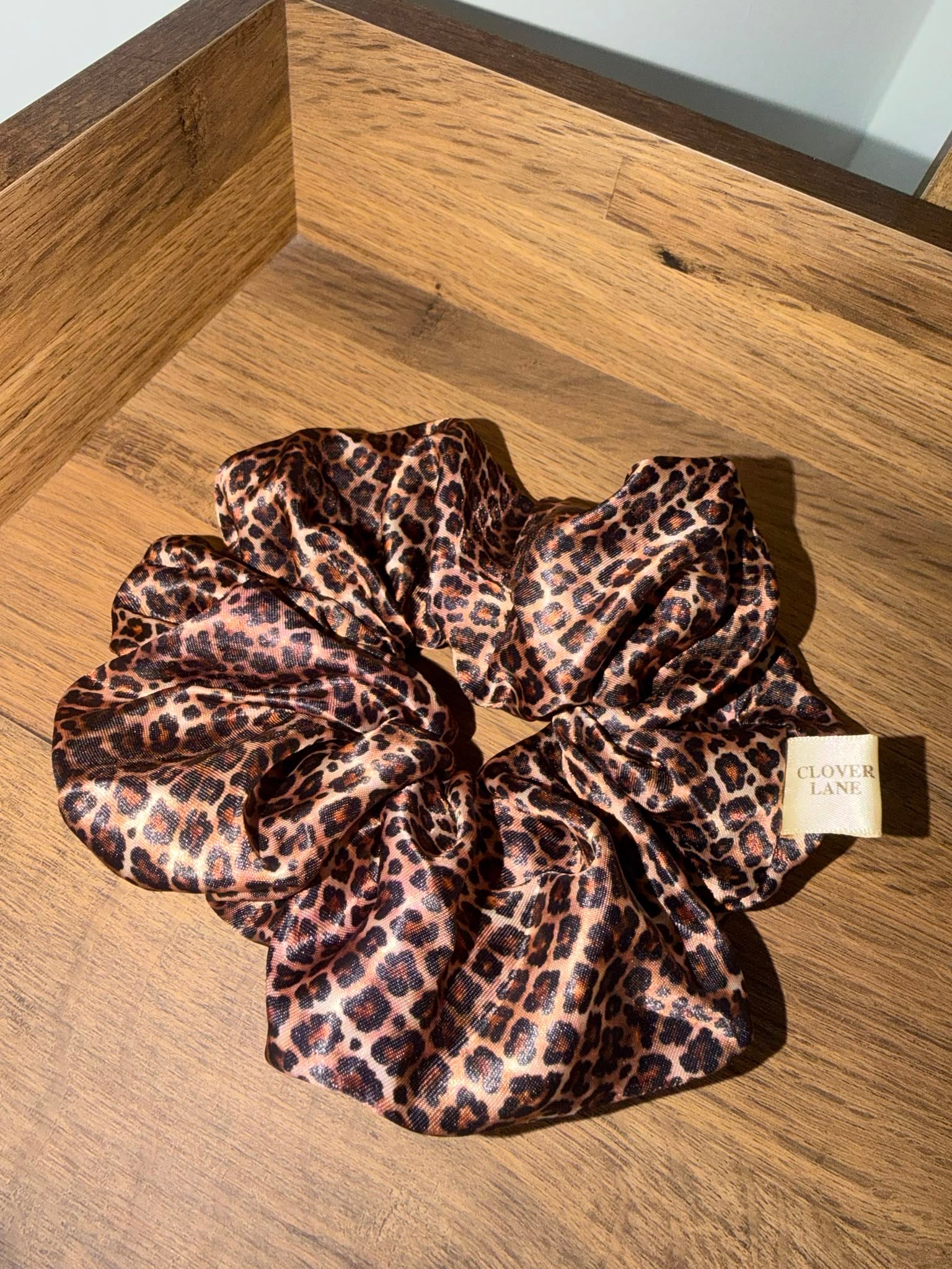 Mocha Leopard Satin Scrunchie