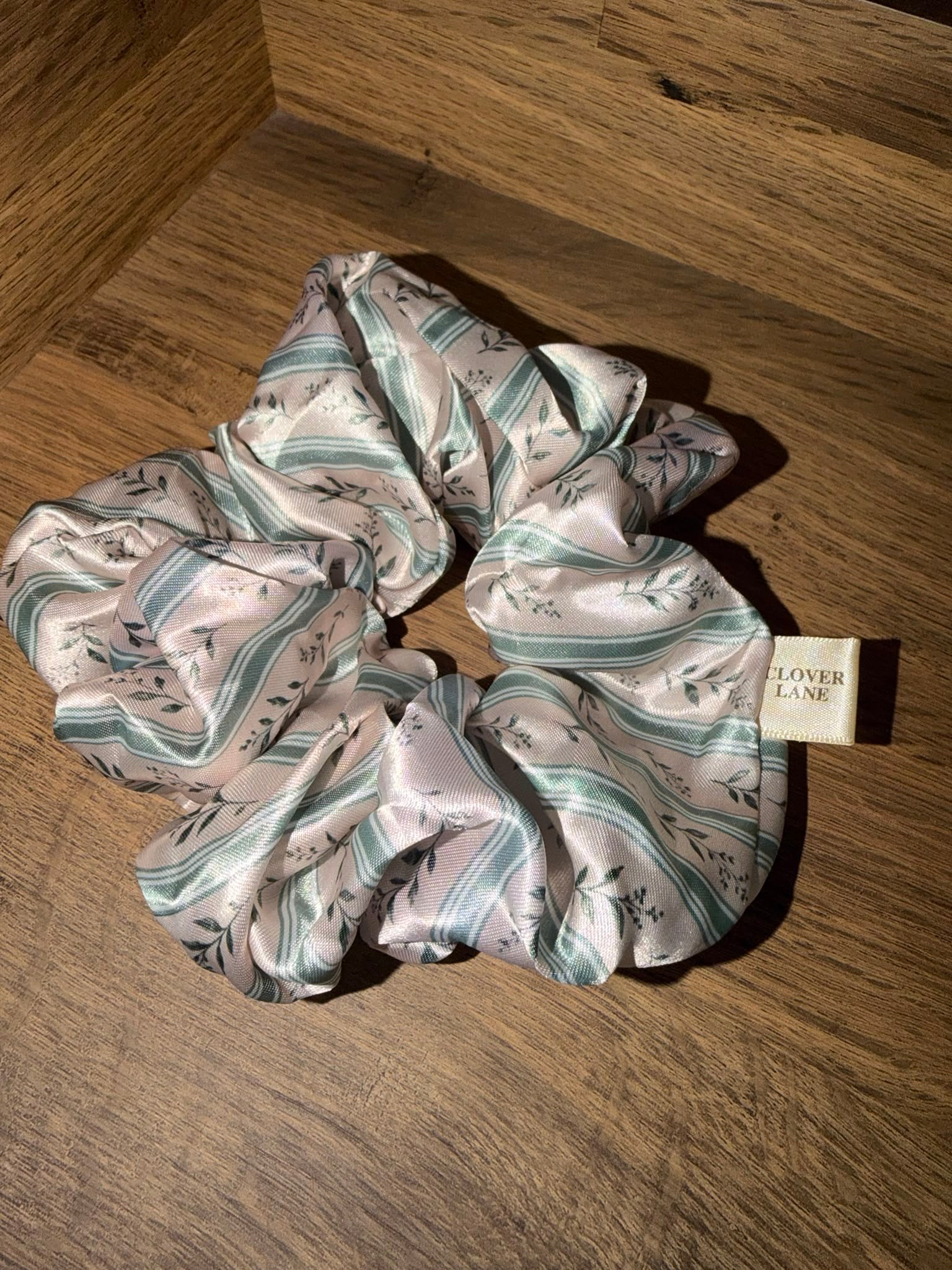 Sage Stripe Satin Scrunchie